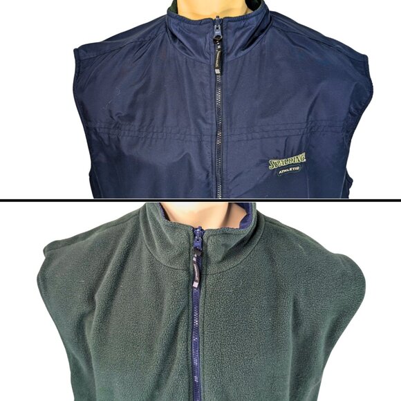 Spalding Athletic XL Vintage Reversible Blue & Green Fleece Full Zip Vest - Picture 6 of 9